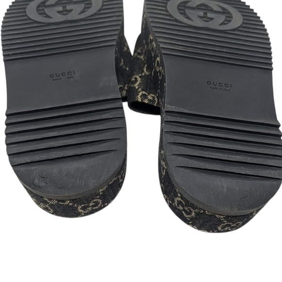 Gucci Jacquard Black Denim GG Monogram Angelina Platform Slide Sandal EU 38.5 - Picture 11 of 14